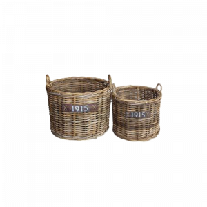 Haardmand Rotan Grijs Met Wielen d60h48 Set2
